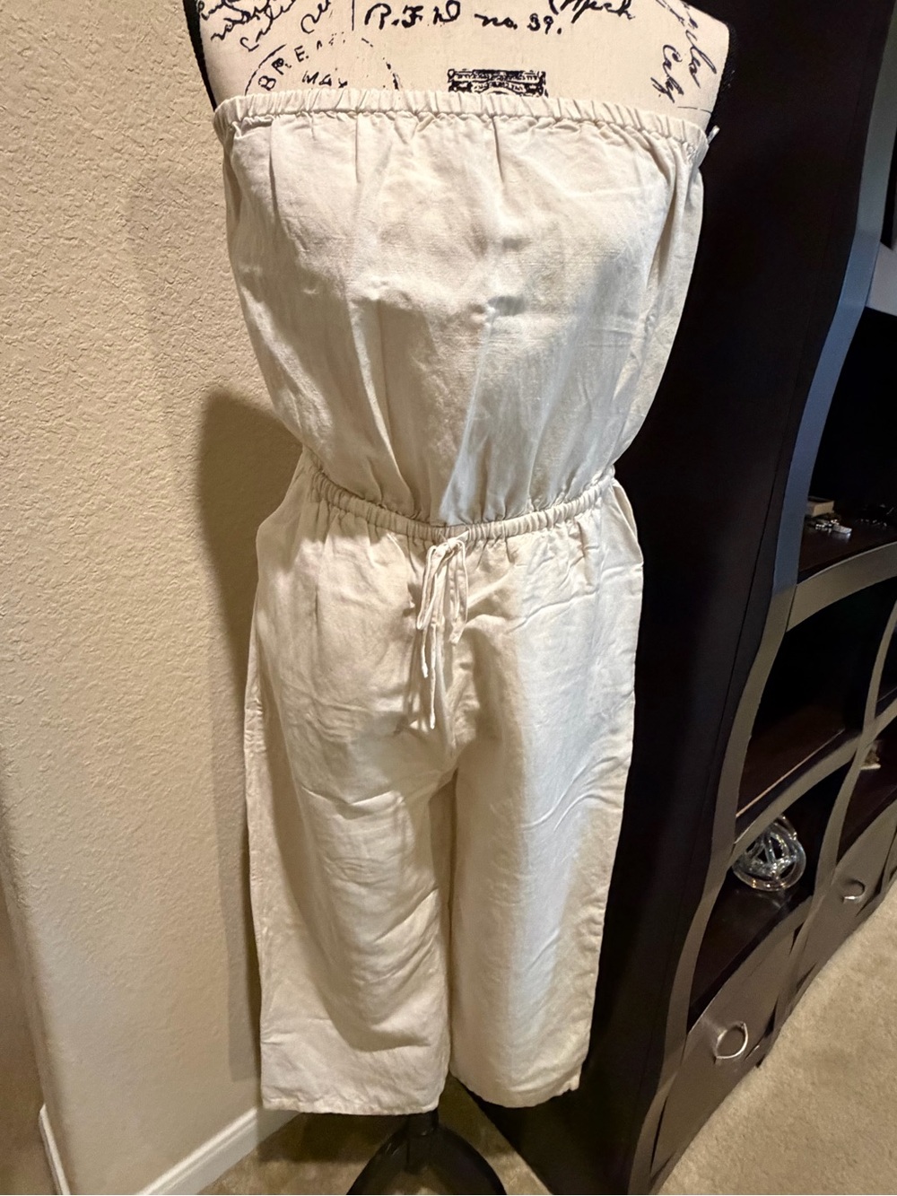 Express Cream Strapless Linen-Blend Jumpsuit